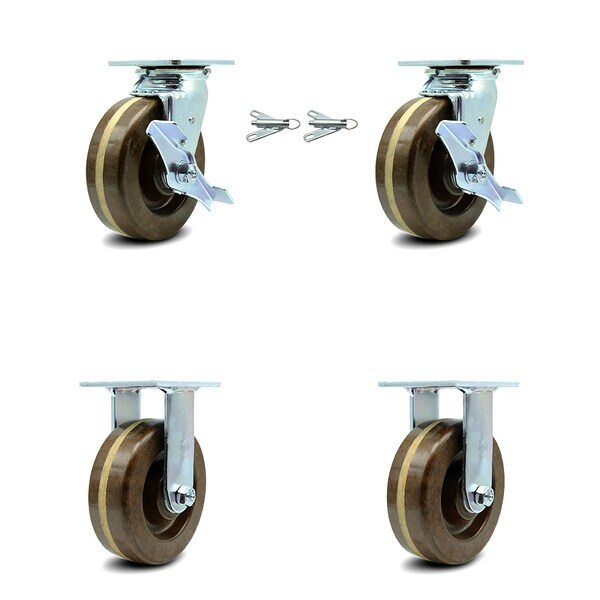 Service Caster 6 Inch High Temp Phenolic Caster Set with 2 Brakes/Swivel Lock 2 Rigid SCC SCC-30CS620-PHRHT-TLB-BSL-2-R-2 - main